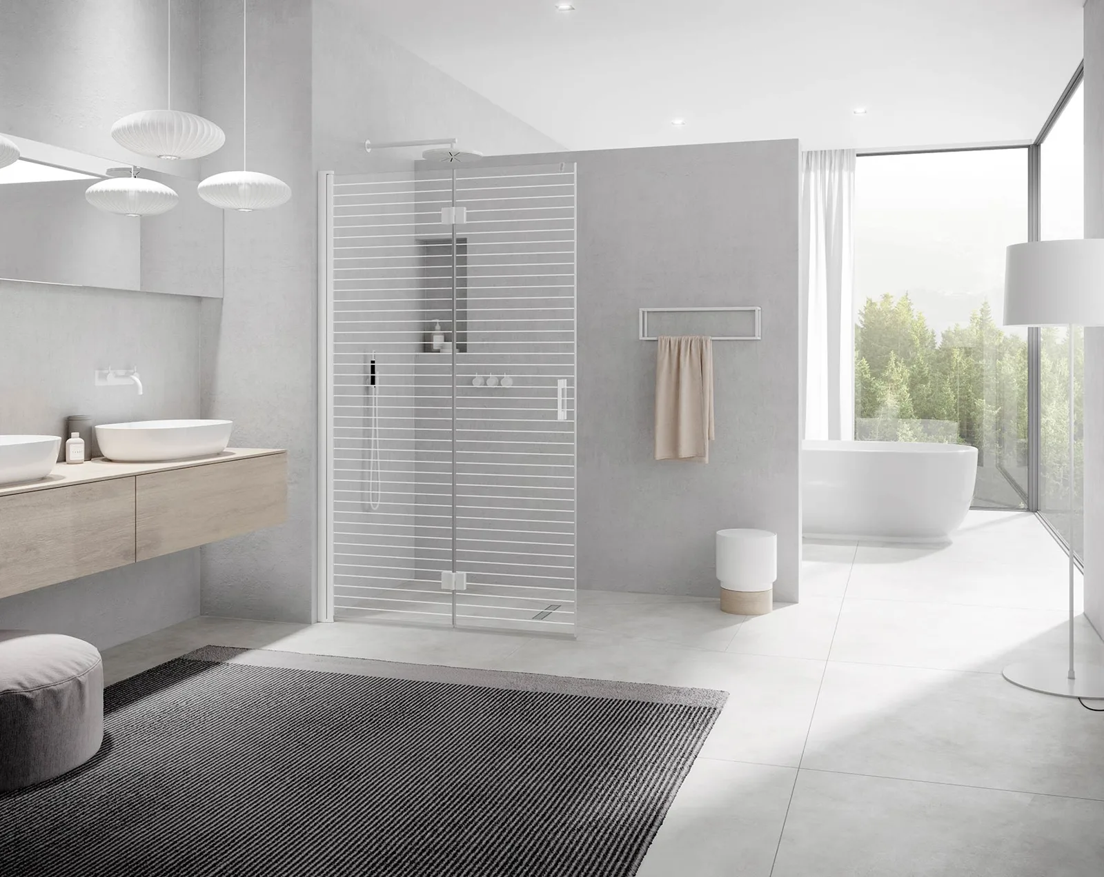 Bodenebene Walk-in-Dusche in einem modern sanierten Bad